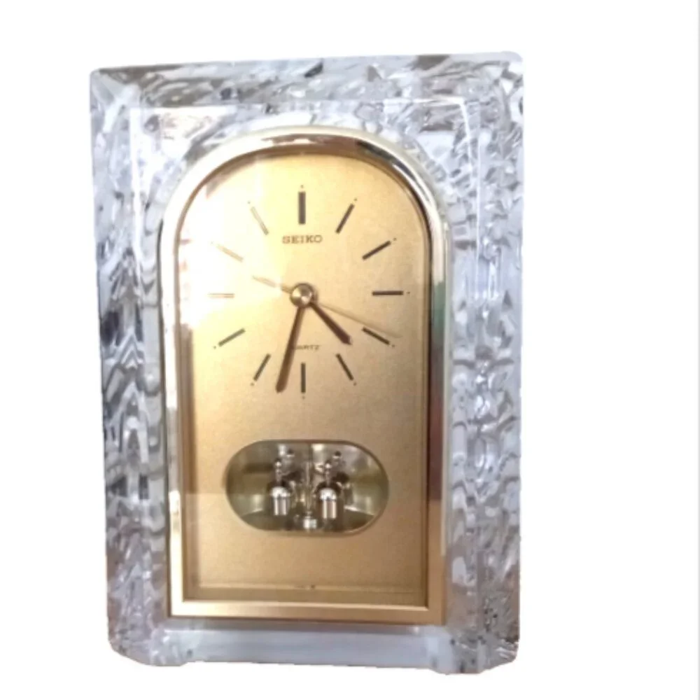 Vintage Seiko Lead Crystal Quartz Mantel Clock Gold Pendulum Japan Working